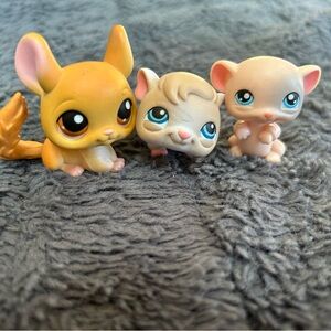 Lot of 3 Vintage Littlest Pet Shop Chinchilla #340, Mouse #191, & Mouse #102